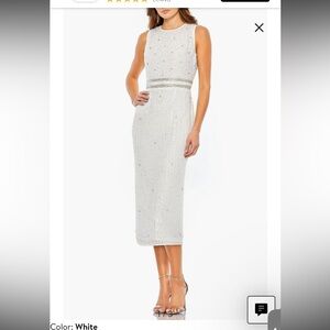 Mac Duggal White and Silver Embellished Midi Dress
